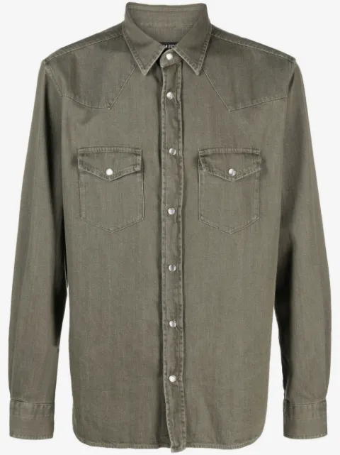 TOM FORD pointed-collar press-stud denim shirt