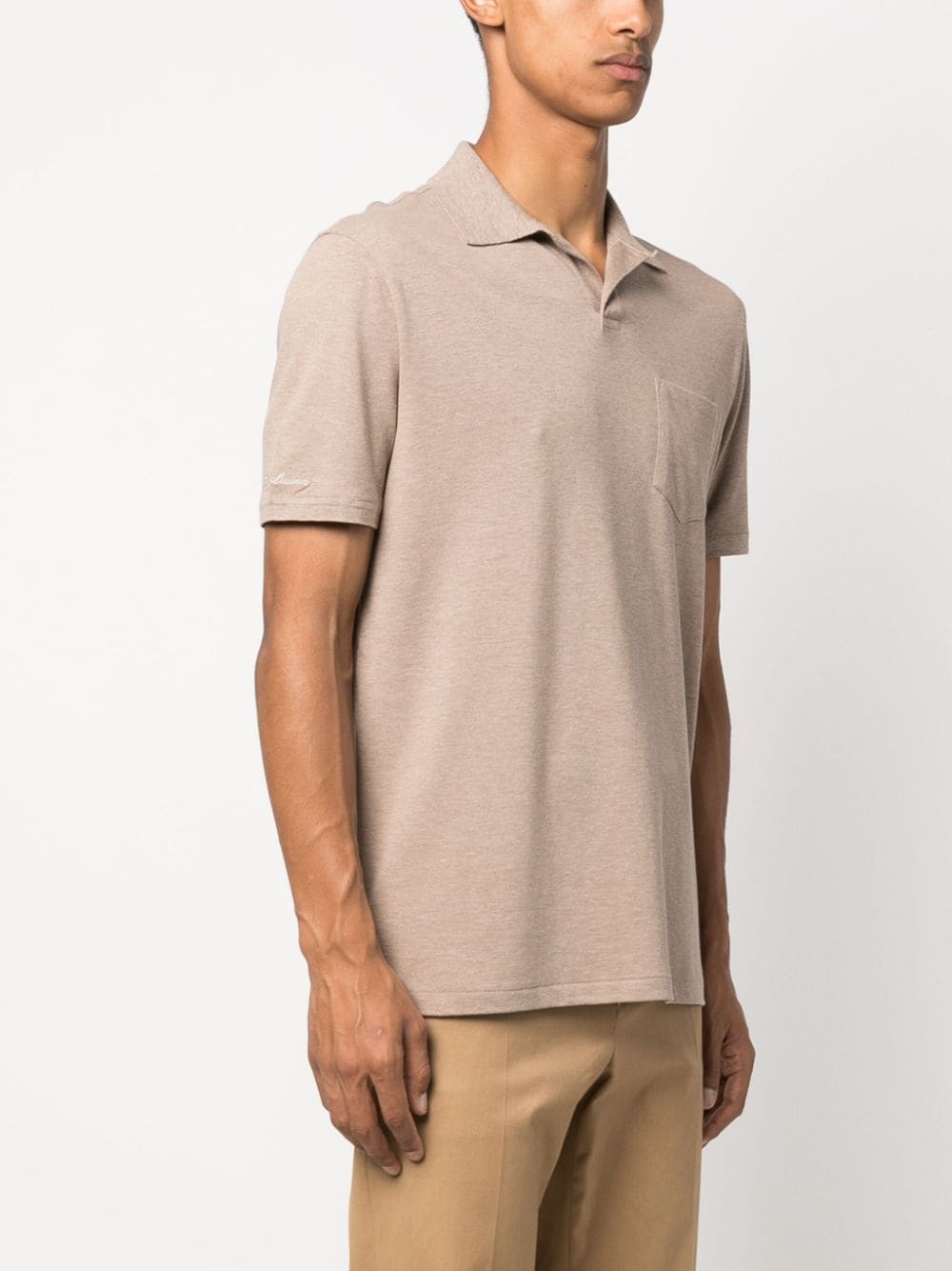 Shop Ralph Lauren Purple Label Chest-pocket Cotton Polo Shirt In Neutrals