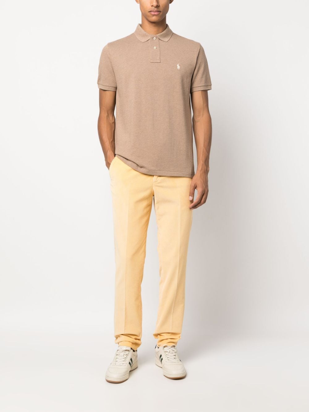 Shop Polo Ralph Lauren Cotton Corduroy Slim-fit Trousers In Yellow