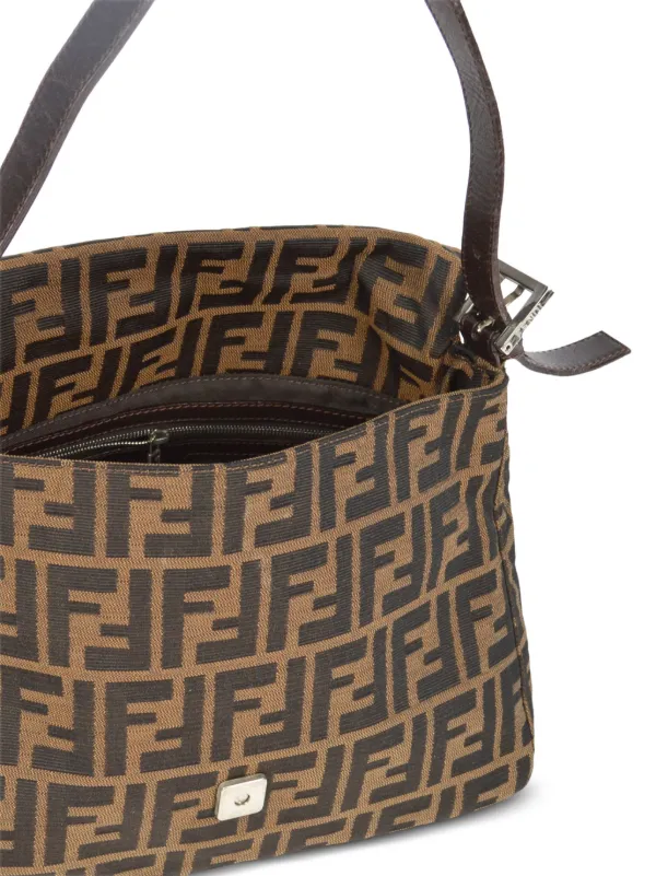 FENDI Mini Baguette Zucca Canvas Shoulder Bag Brown