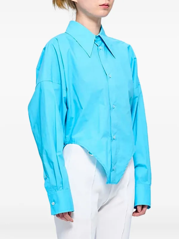 トップス maison margiela blue shirt MM6 Maison Margiela long-sleeved pointed-hem Shirt | Blue | FARFETCH
