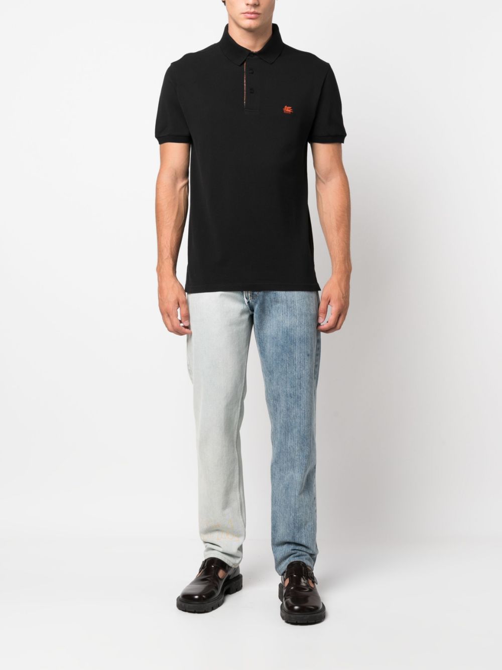 ETRO logo-embroidered cotton polo shirt - Zwart