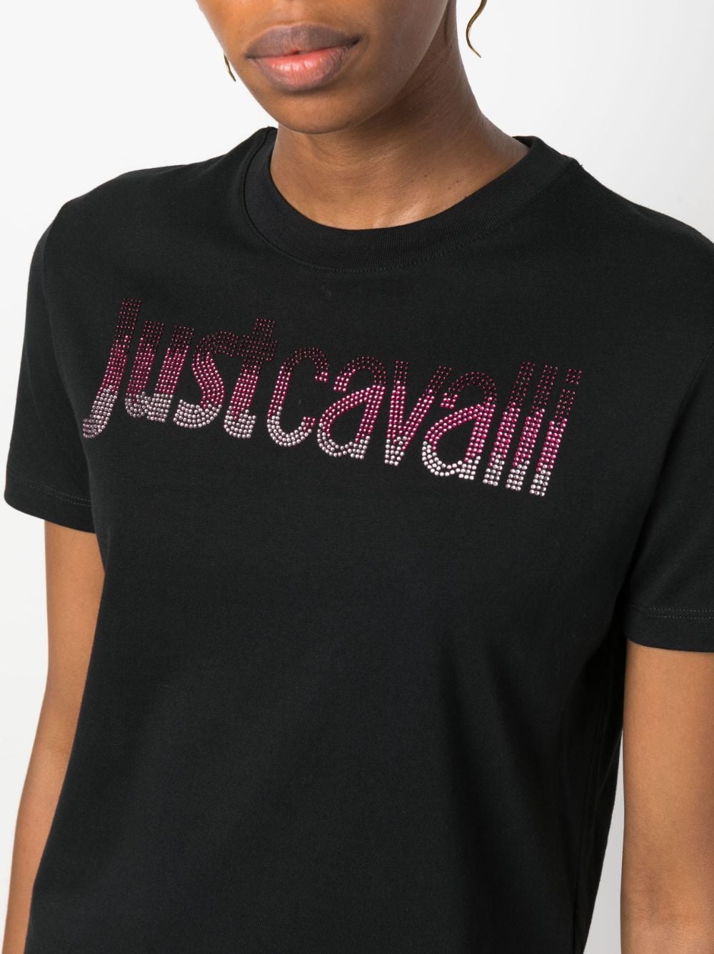 Shop Just Cavalli Rhinestone-embellished Cotton T-shirt In Black