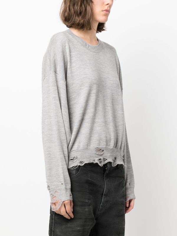 R13 Distressed merino wool Jumper Grey FARFETCH CA