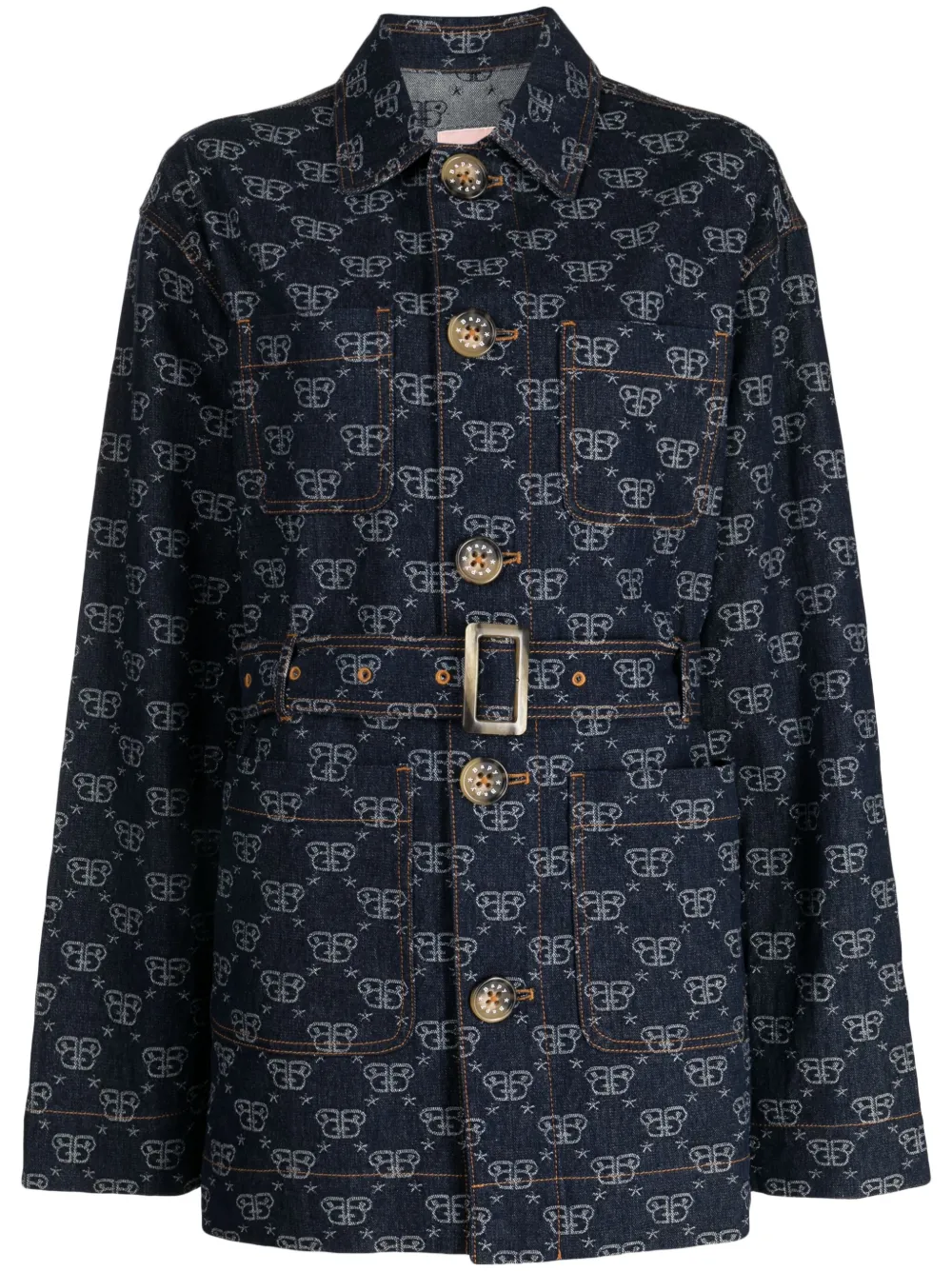 Bapy By *a Bathing Ape® Monogram-pattern Belted Coat In Blue