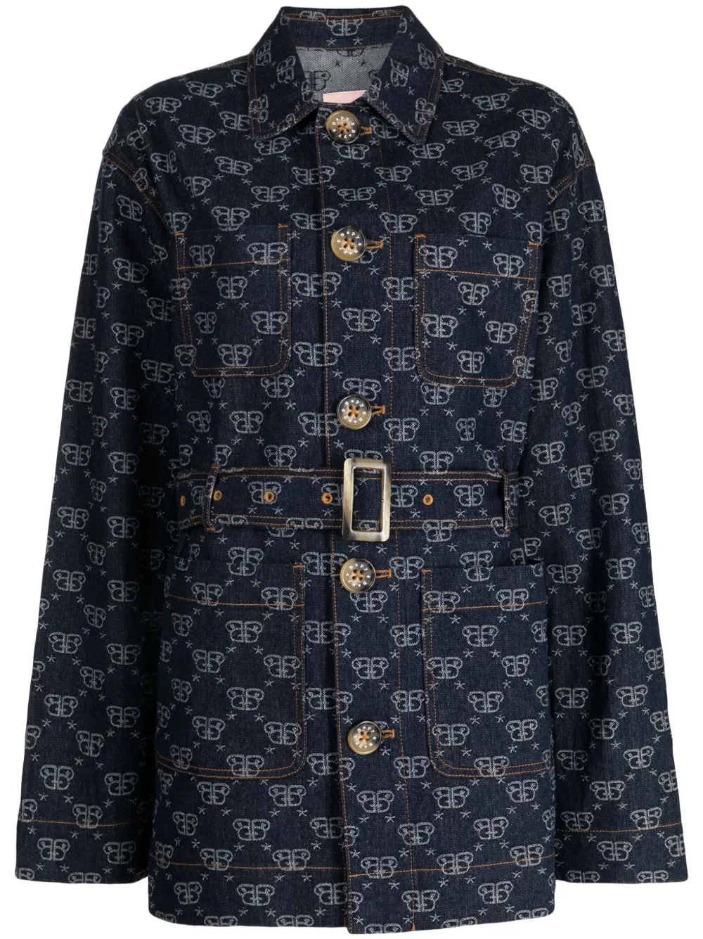 BAPY BY *A BATHING APE® monogram-pattern belted coat | Blue | Image 1