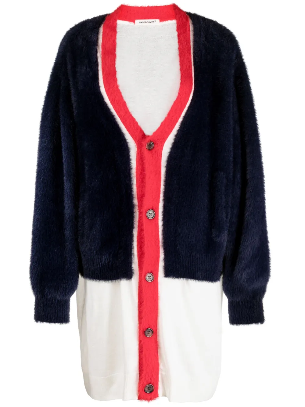 layered-design V-neck cardigan