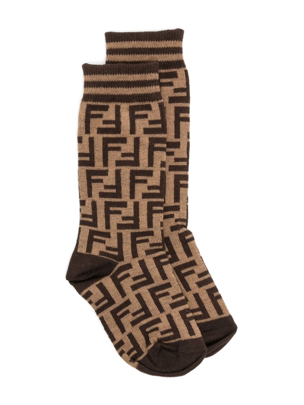 Fendi Kids' Ff-pattern Stripe-detail Ankle Socks In Brown
