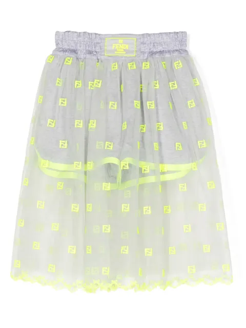 Fendi Kids تنورة شبه شفاف بشارة شعار الماركة