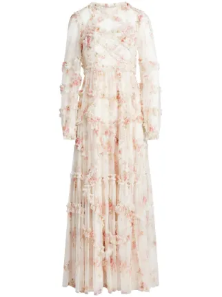 Needle Thread Trailing Blooms Ruffled Tulle Gown Farfetch