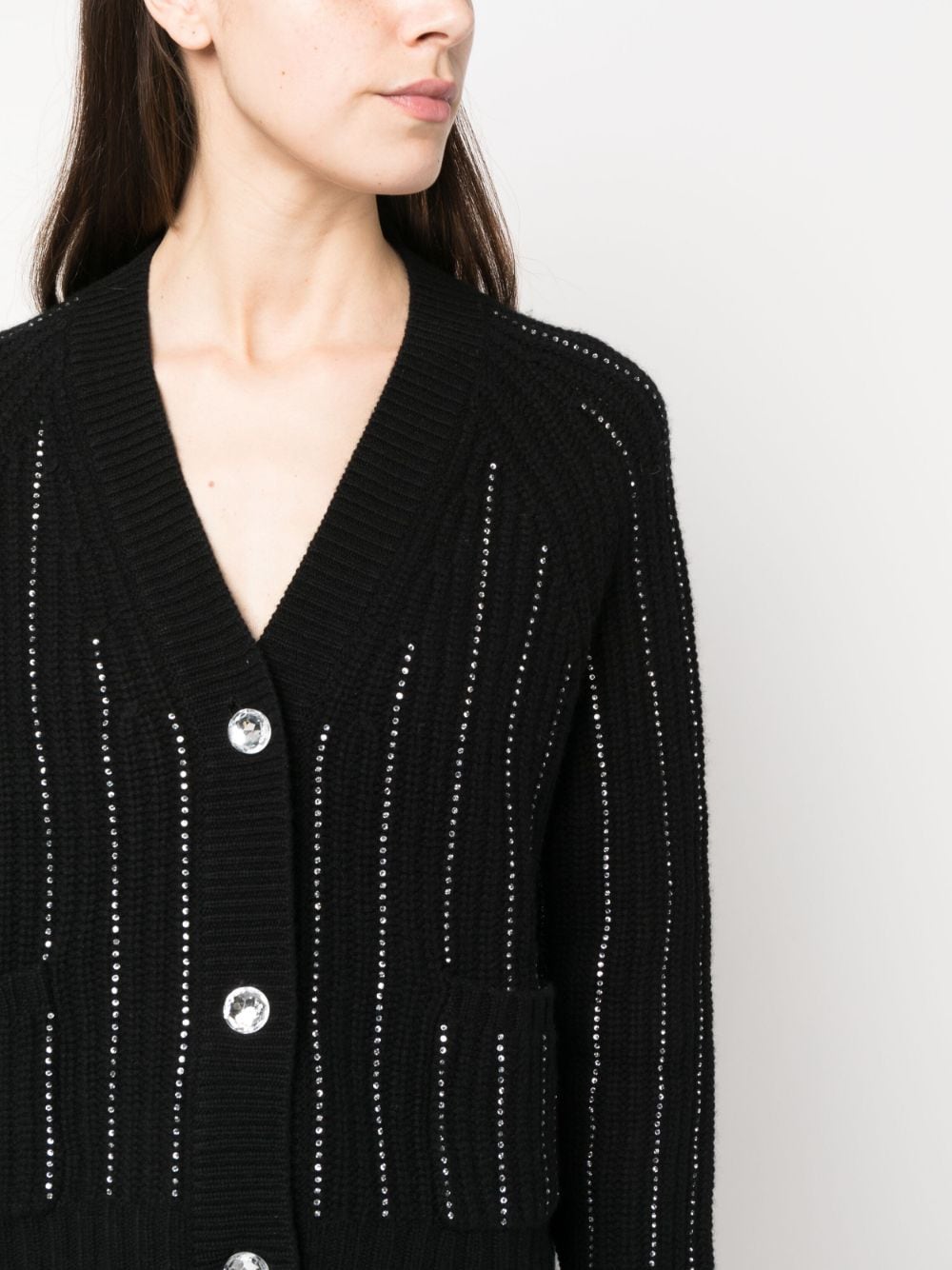 Shop Allude Rhinestone-stripes Wool-blend Cardigan In Black