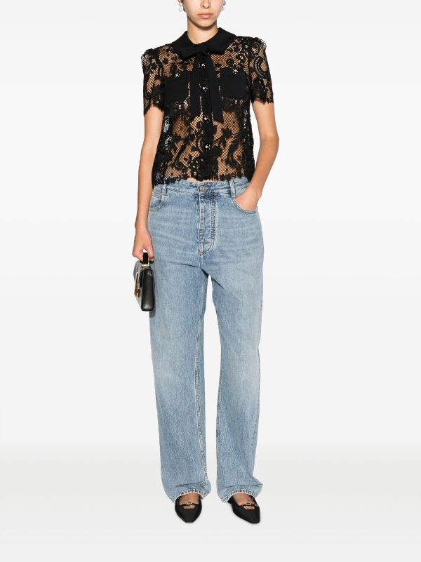 Self-Portrait lace-embellished short-sleeve Top - Farfetch