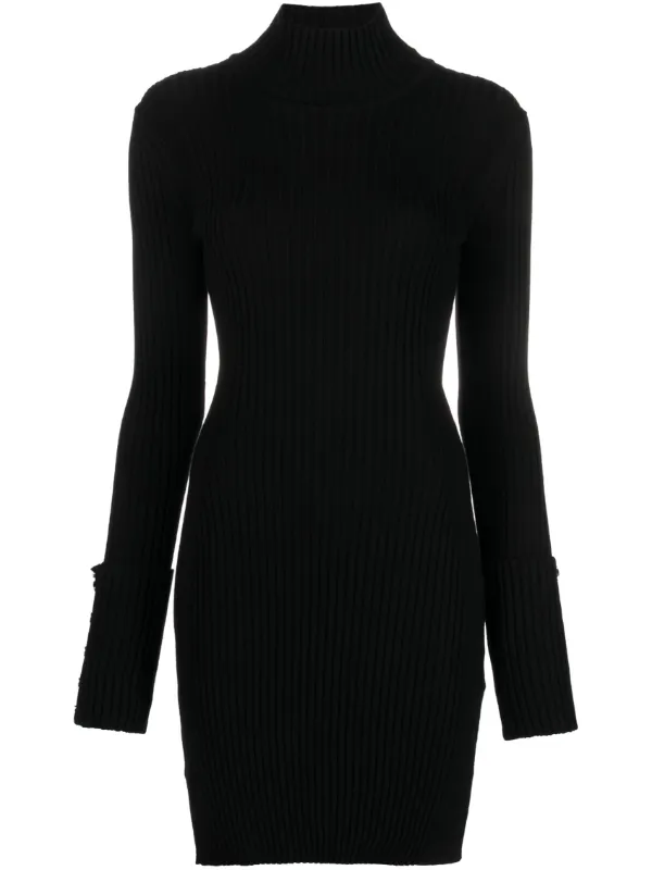 Rabanne High-neck Ribbed-knit Minidress - Black
