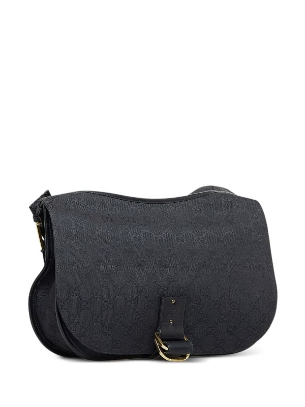 Gucci Monogram Canvas Bag Black Hobo Pre-Owned