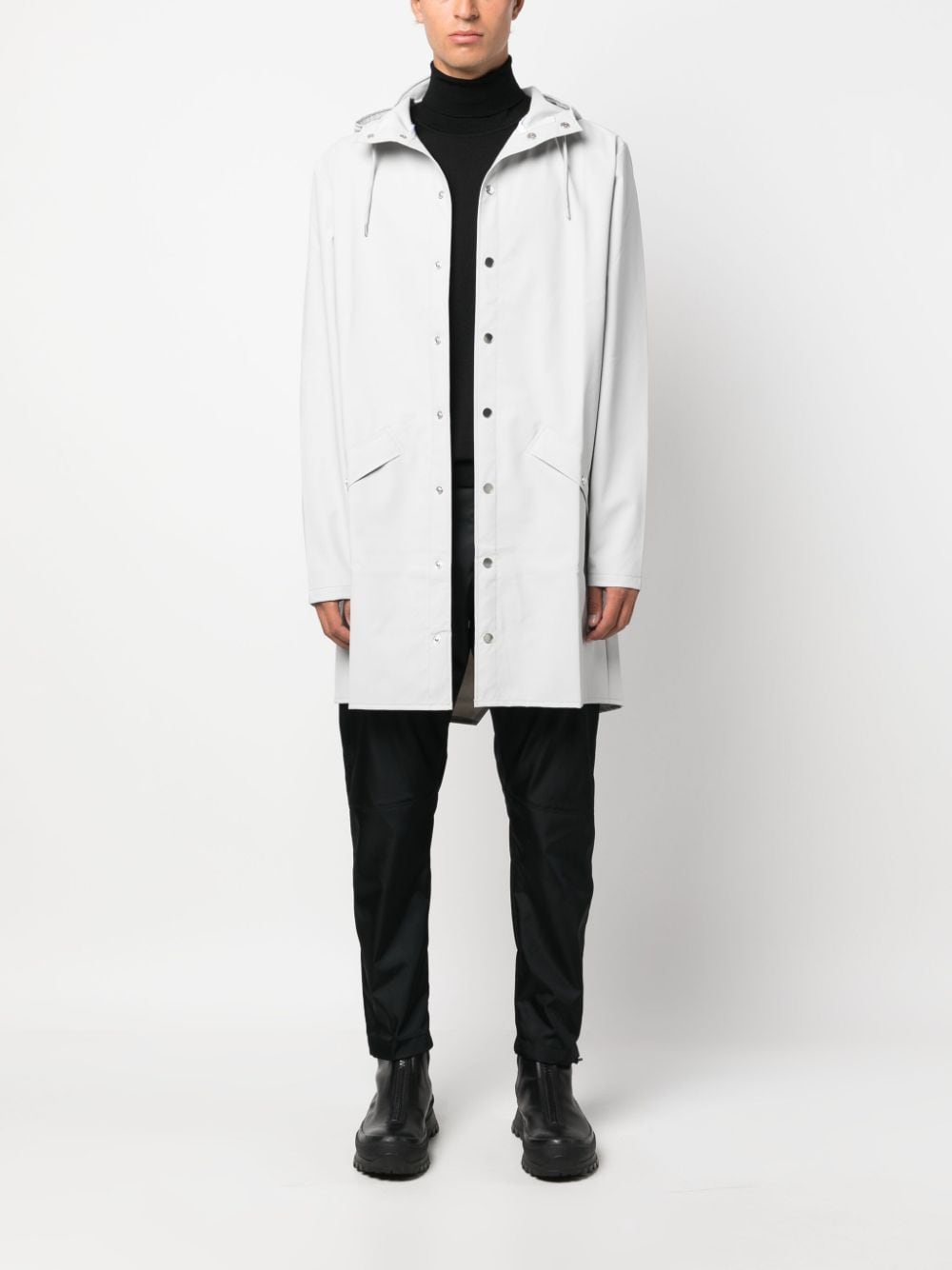 Shop Rains Hooded Stud-fastening Raincoat In Grey