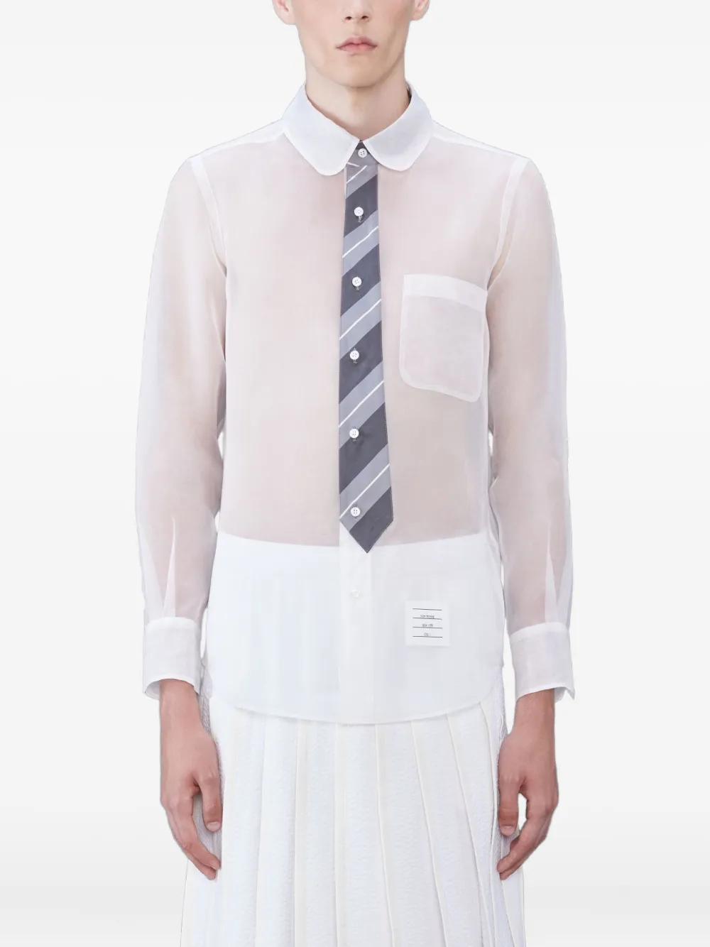 Thom Browne round-collar sheer shirt | White | Image 1