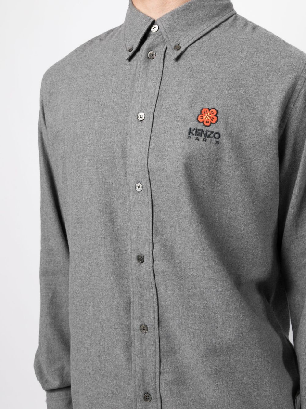 Shop Kenzo Logo-patch Long-sleeve Shirt In Grey