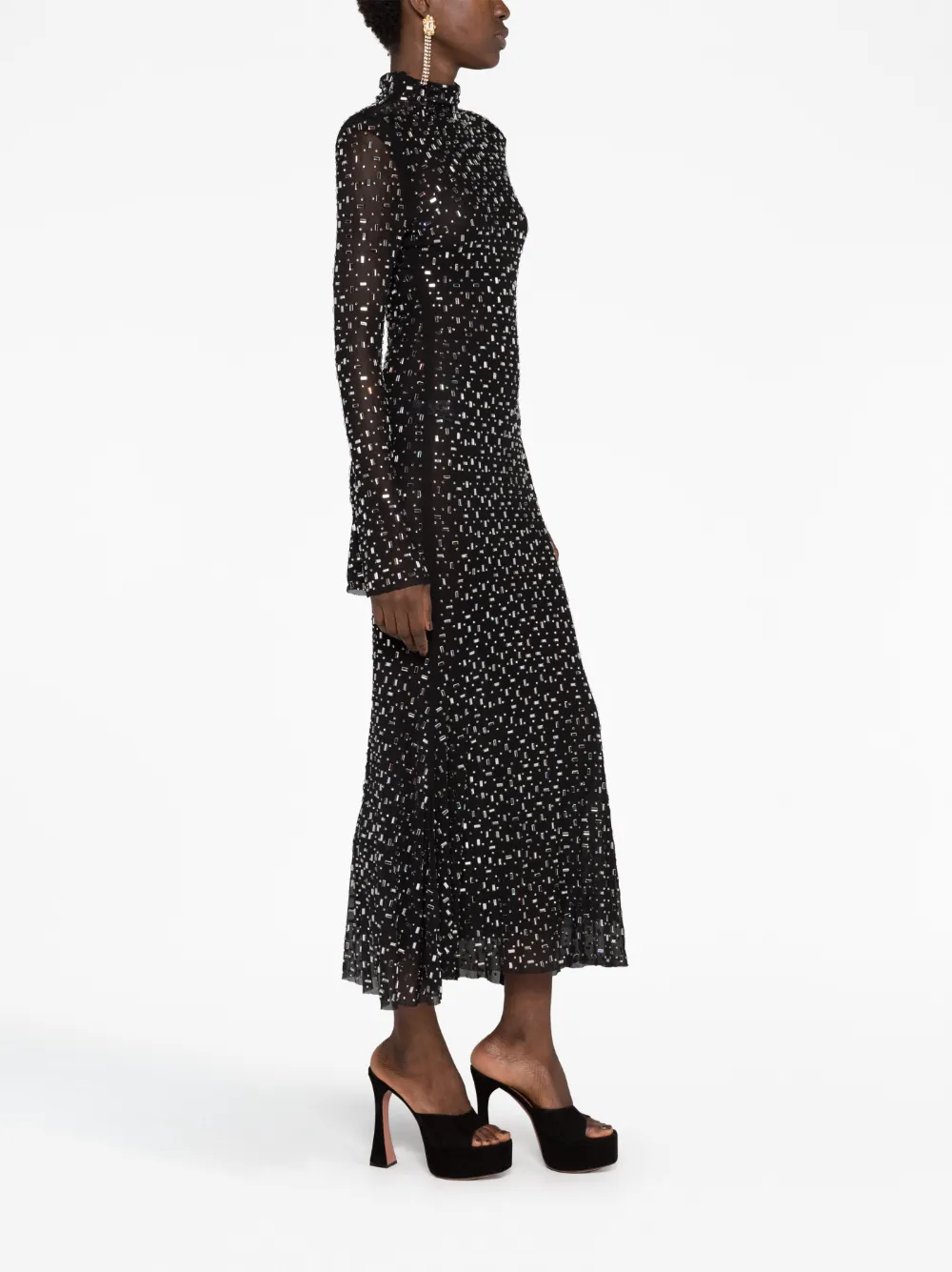 SELF-PORTRAIT PRINTED MESH RHINESTONE MIDI DRESS main image 0
