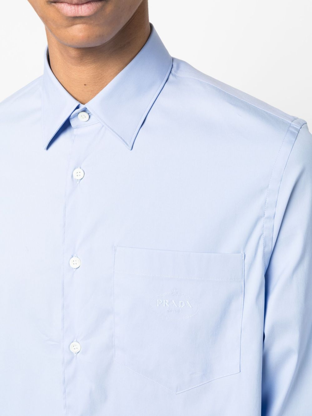 PRADA LOGO-EMBROIDERED LONG-SLEEVE SHIRT 