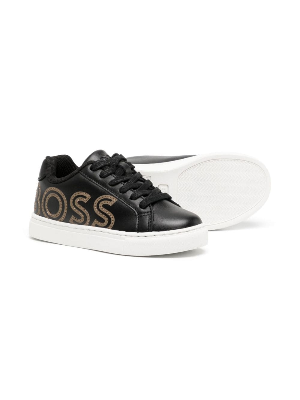 BOSS Kidswear Leren sneakers - Zwart