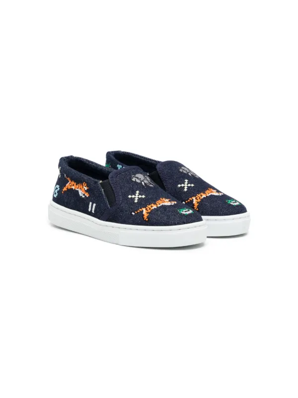 Kenzo Kids Jungle Game pixel embroidered Canvas Sneakers Blue FARFETCH PH