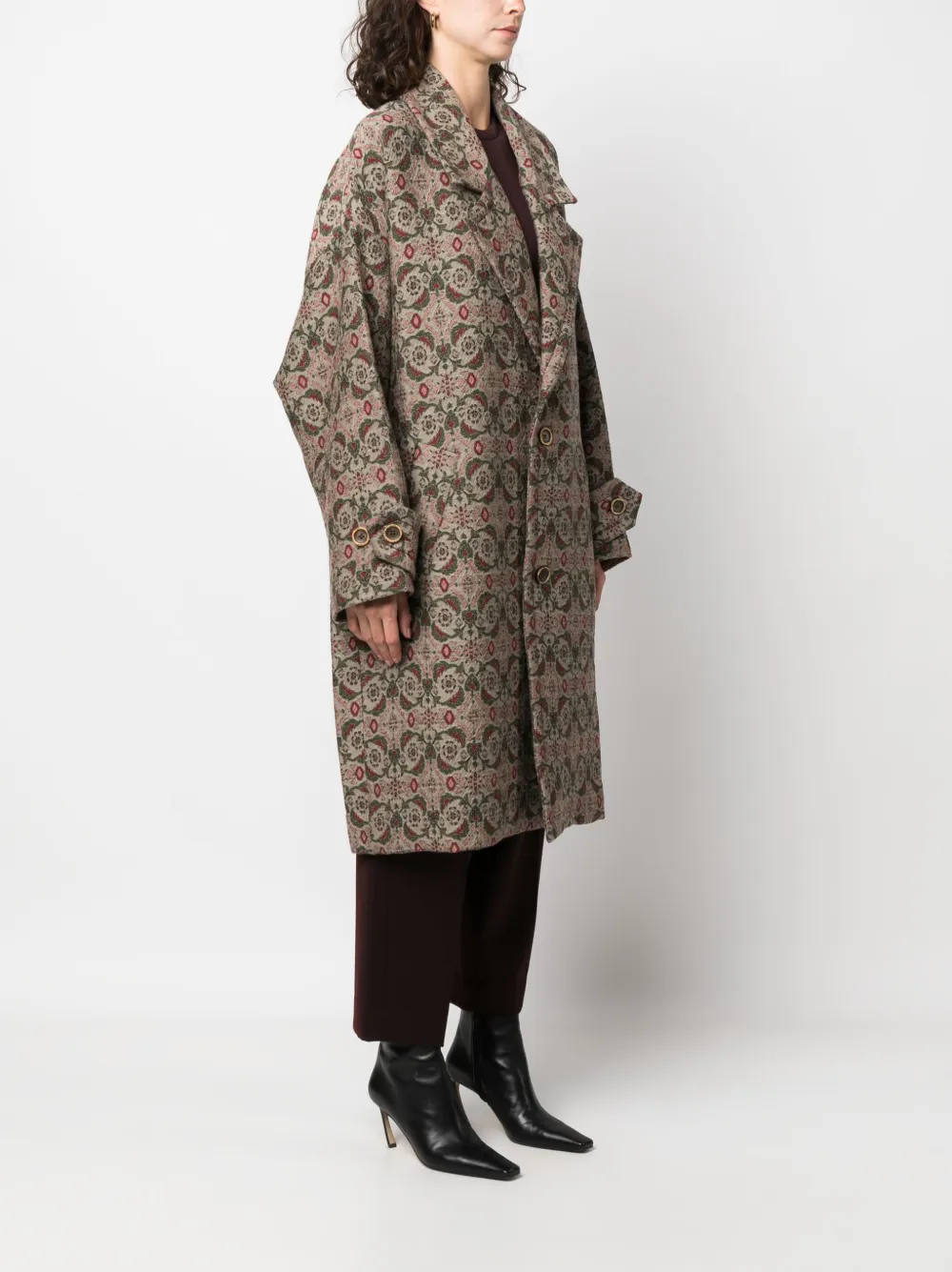  Uma Wang Patterned-jacquard Single-breasted Coat - Brown 