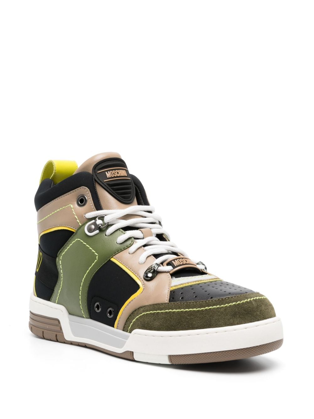 Moschino high-top panelled leather sneakers - Bruin