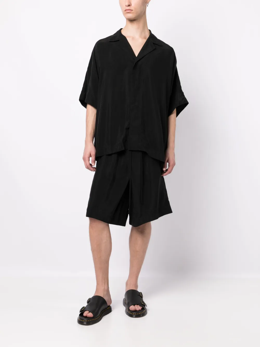 Julius spread-collar short-sleeve shirt - Zwart