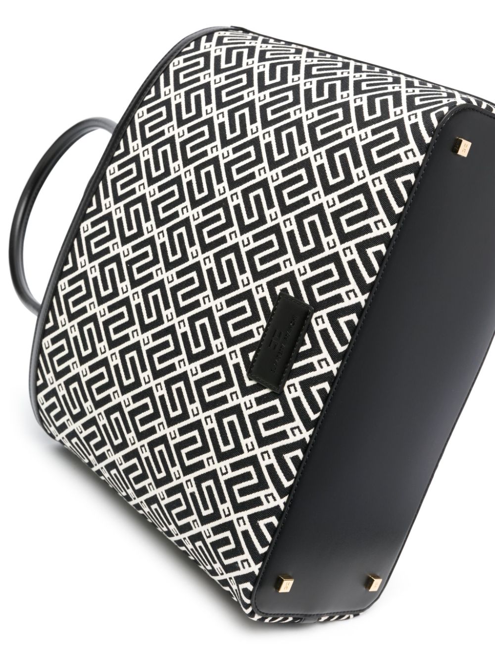 Shop Elisabetta Franchi Logo-patch Monogram-pattern Tote Bag In Black