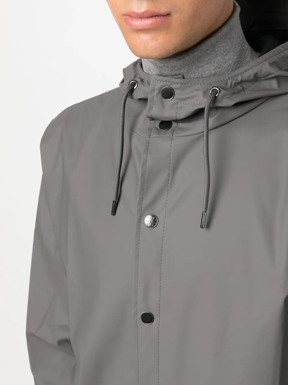 Drawstring-Hood Press-Stud Parka Coat