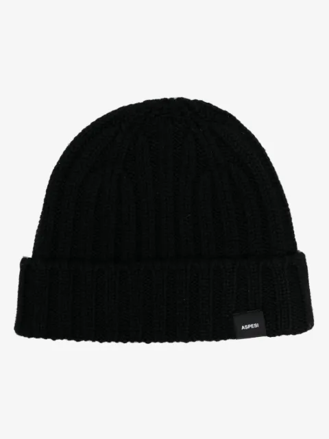 ASPESI Gerippte Beanie mit Logo-Patch