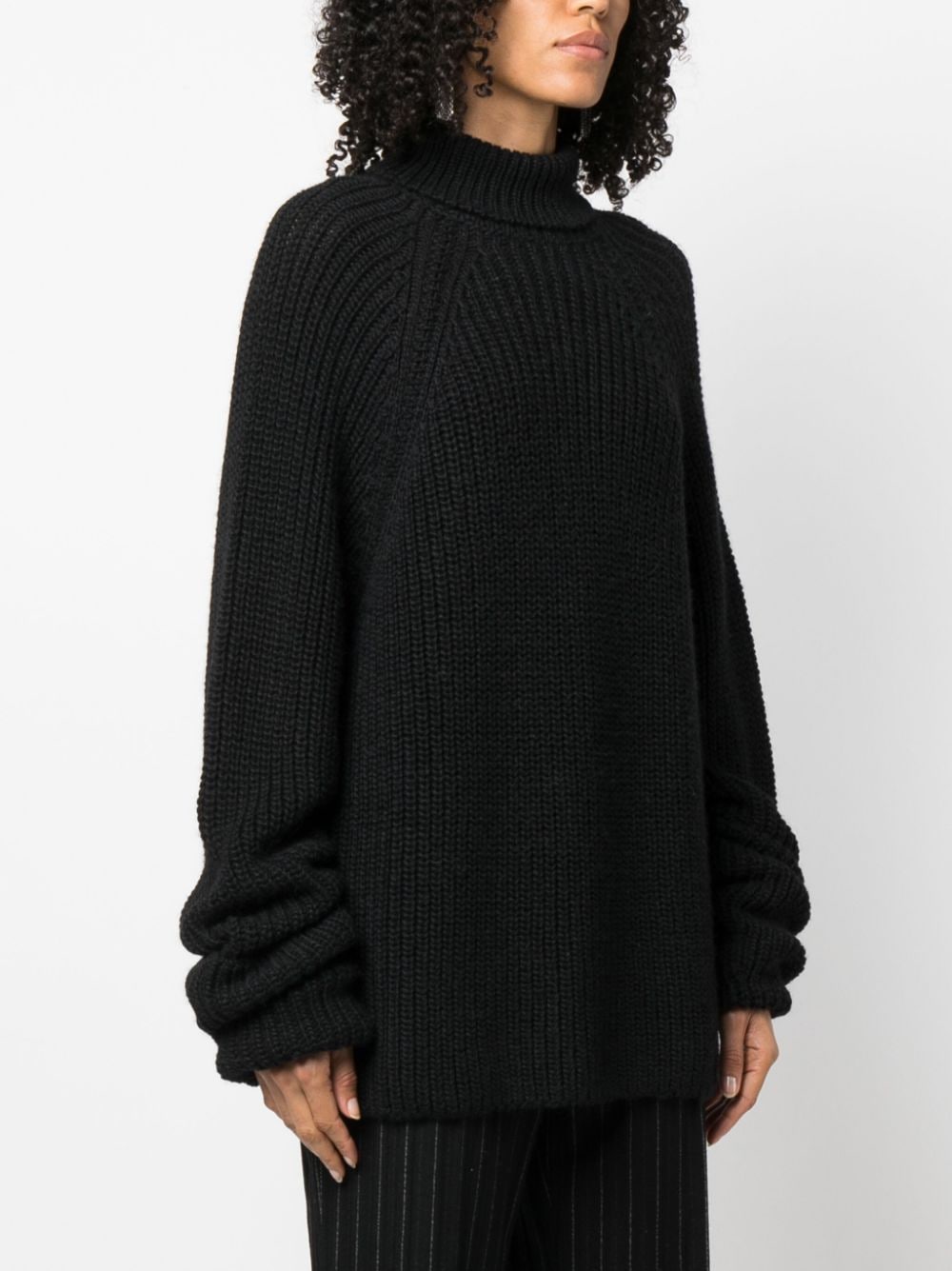 Shop Quira Roll-neck Chunky-knit Oversized Jumper In Black