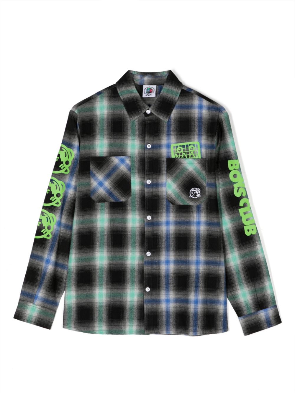 Billionaire Boys Club Kids' Log-print Checked Cotton-blend Shirt 6-12 Years In Blue / Green