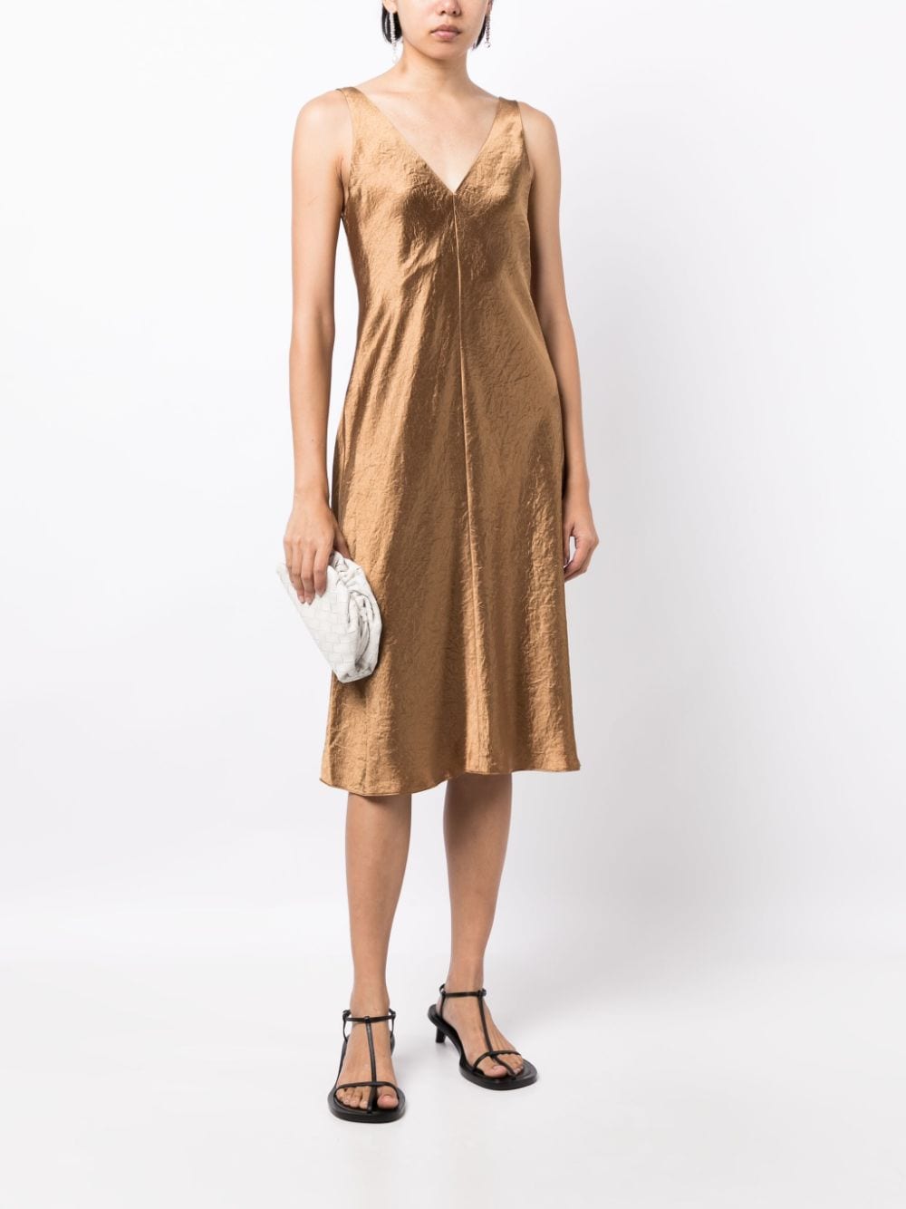 Shop Vince V-neck Slip Midi Dress In Brown