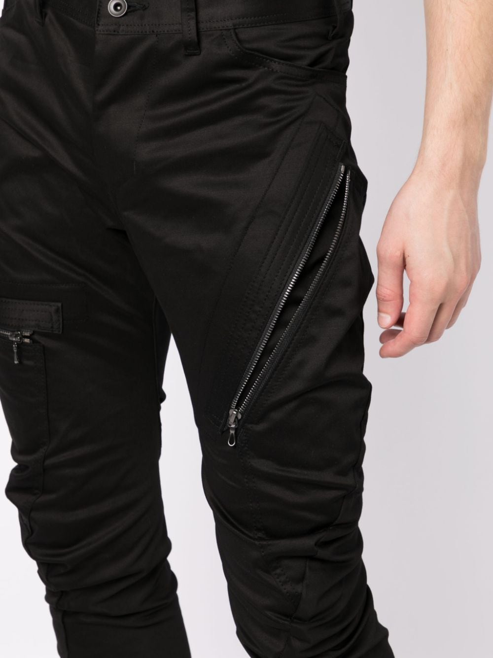 Shop Julius Zip-pocket Satin Skinny Trousers In Black