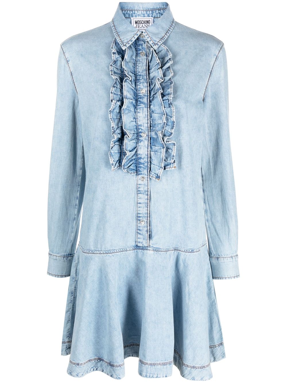 ruffle-detail denim dress