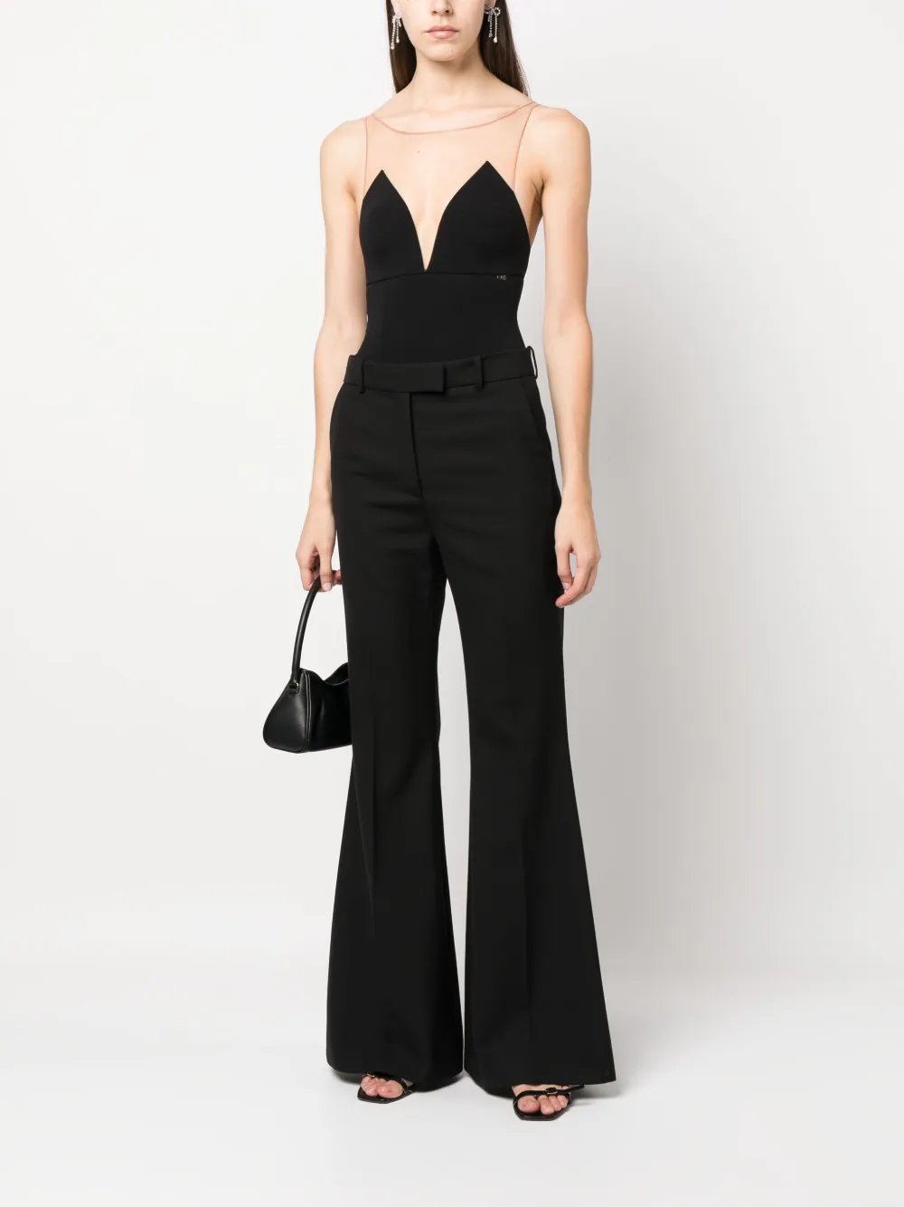 Elisabetta Franchi logo-plaque tulle-panel body - Zwart