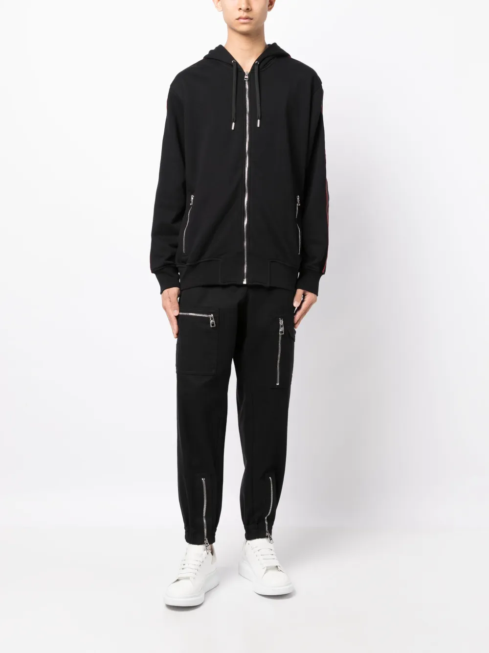 Alexander McQueen logo-tape zip-up hoodie - Zwart