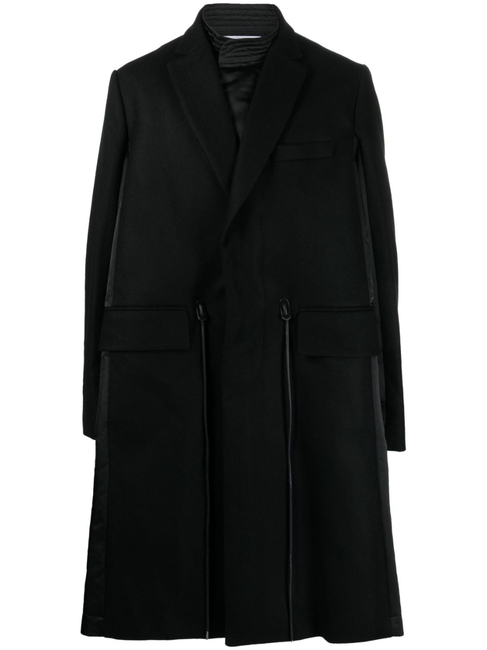 Shop Sacai Drawstring-waist Wool Coat In Black
