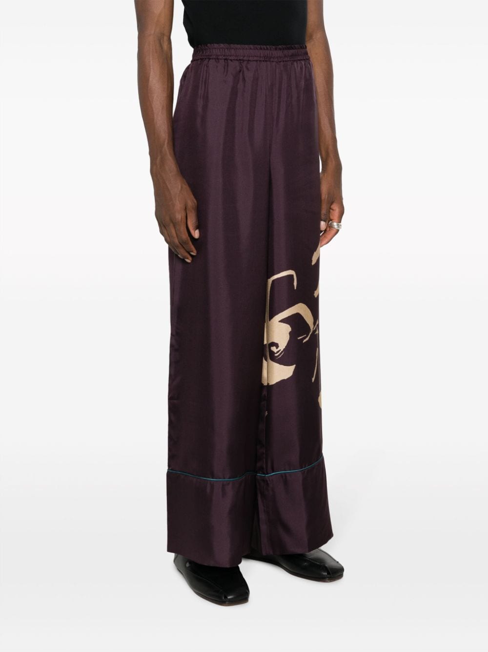 Shop Pierre-louis Mascia Cialda Floral-print Wide-leg Silk Trousers In Purple