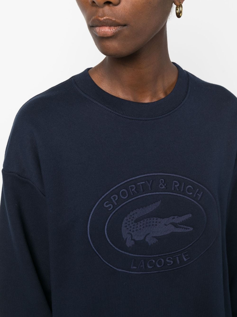 Shop Sporty And Rich X Lacoste Logo-embroidered Fleece Sweatshirt In Blue
