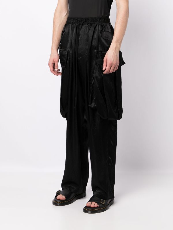 Black Satin Drawstring Wide Leg Trousers