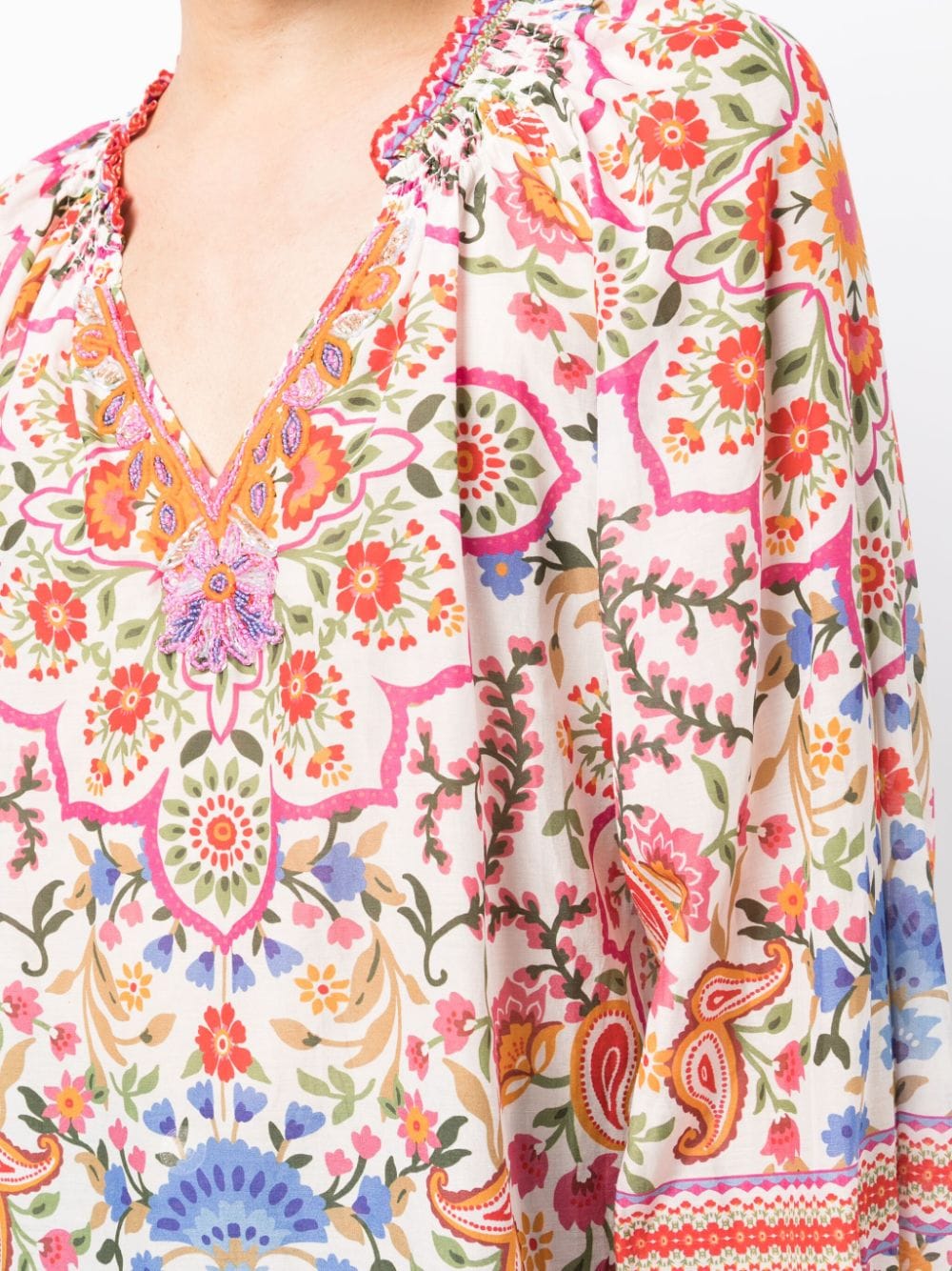 Shop Hale Bob Floral-print Embroidered-detail Blouse In Multicolour