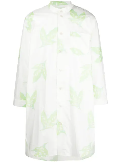 BODE leaf-print band-collar shirt