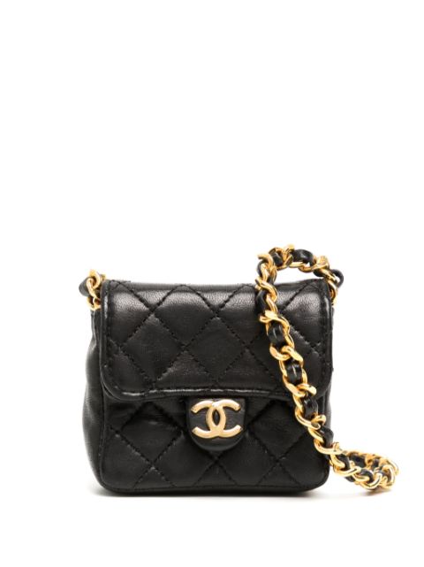 HOT SALE CHANEL 1990 diamond-quilted mini pouch Women