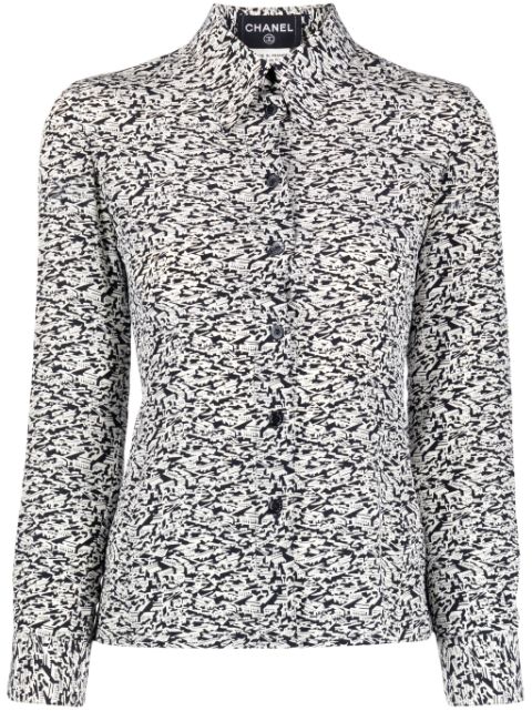 HOT SALE CHANEL 2003 city-print silk shirt Women