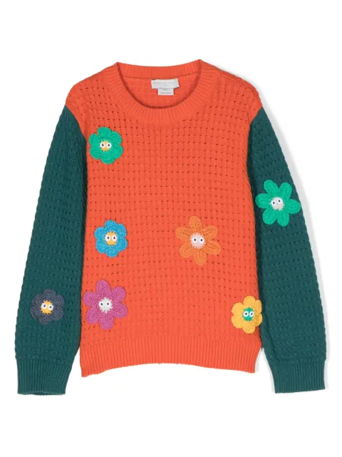 Stella McCartney Kids flower-embroidered colour-block jumper
