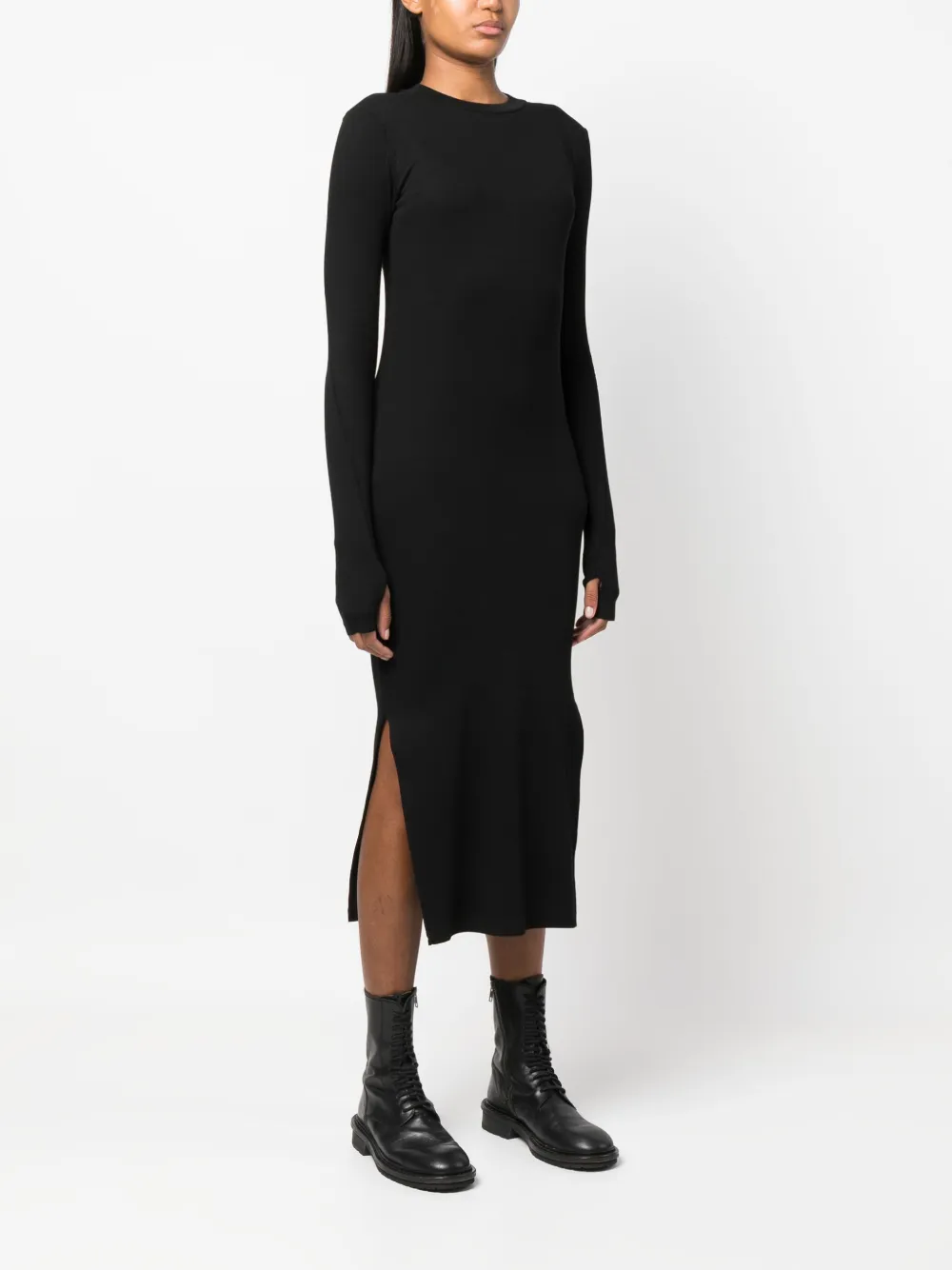  Thom Krom Side-slit Long-sleeve Fitted Dress - Black 