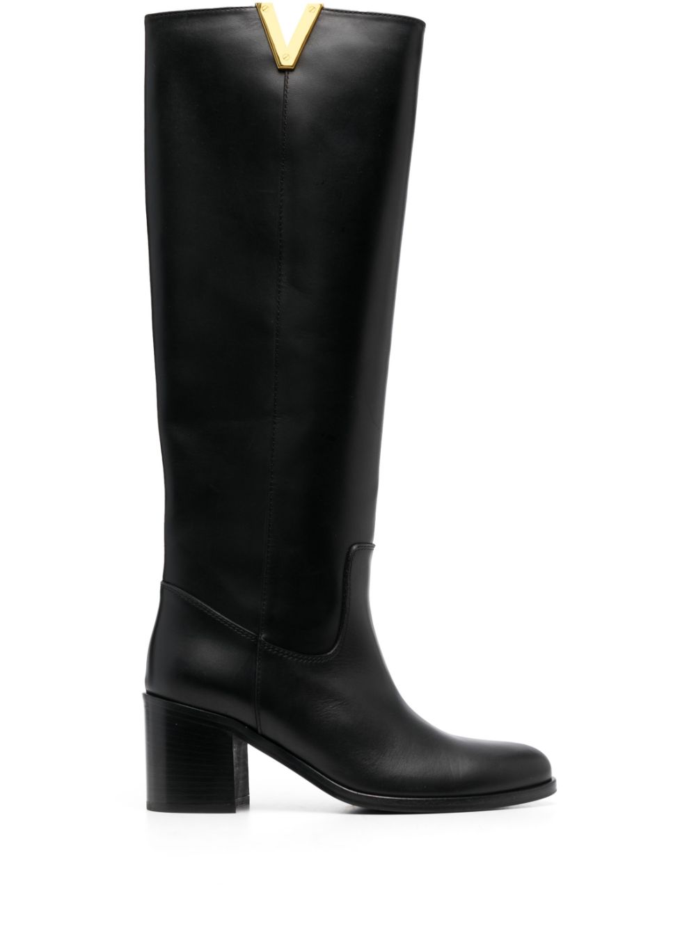 Via Roma 15 logo-plaque 65mm leather knee-length boots - Black