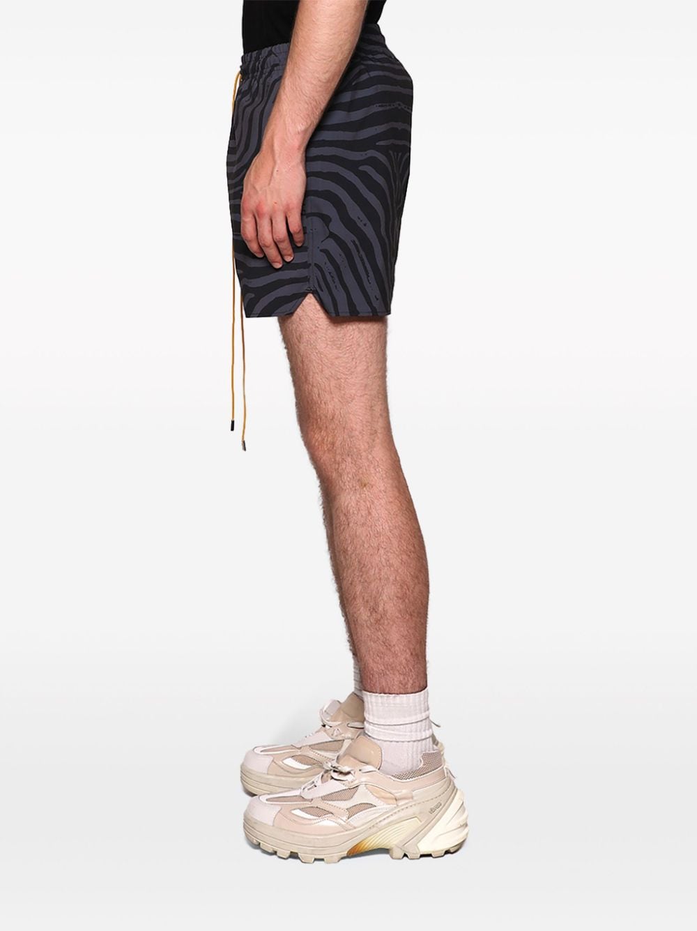 Shop Rhude Zebra-print Drawstring-waist Swim Shorts In Grey